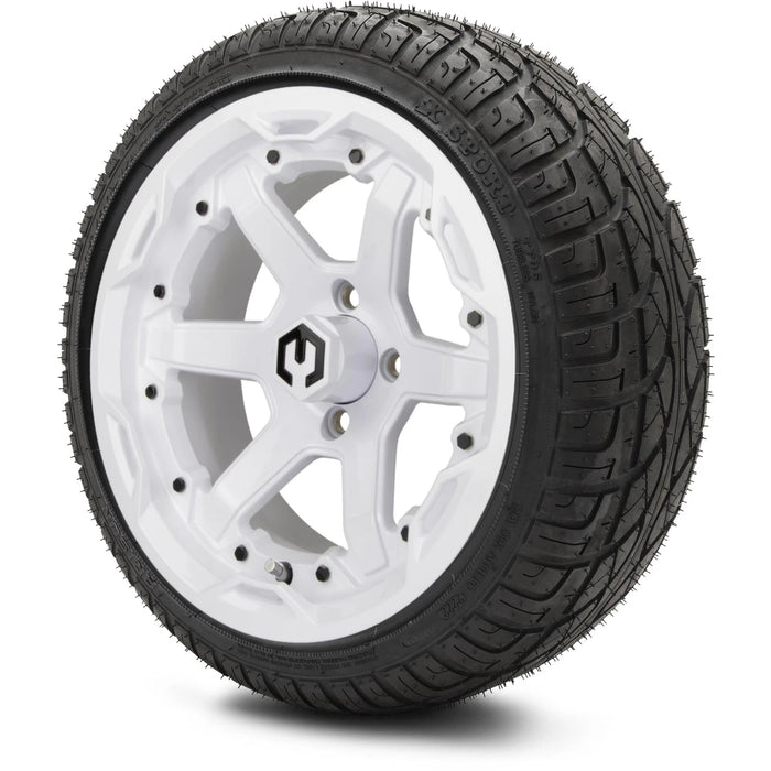 MODZ 14" Gladiator Glossy White Wheels and Street Tires Combo