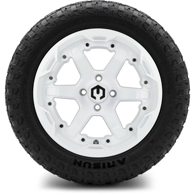MODZ 14" Gladiator Glossy White Wheels & Off-Road Tires Combo