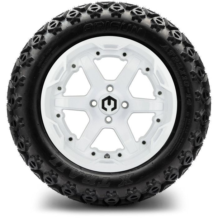 MODZ 14" Gladiator Glossy White Wheels & Off-Road Tires Combo