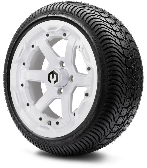 MODZ 14" Gladiator Glossy White Wheels and Street Tires Combo