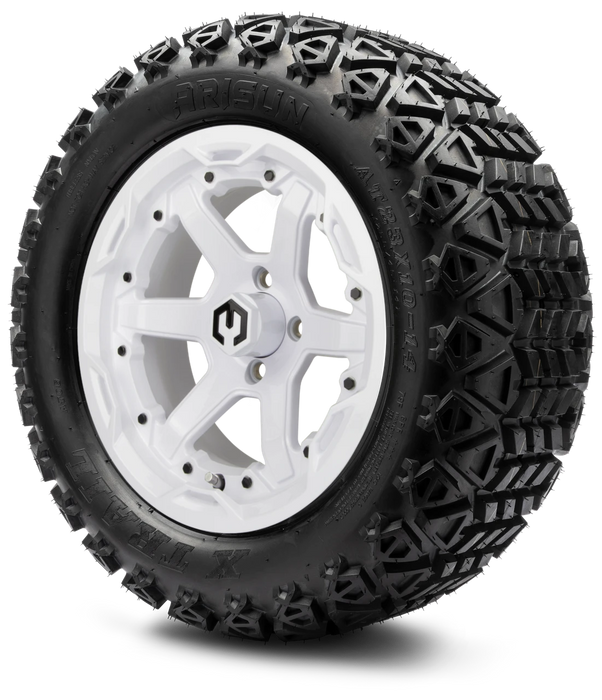 MODZ 14" Gladiator Glossy White Wheels & Off-Road Tires Combo