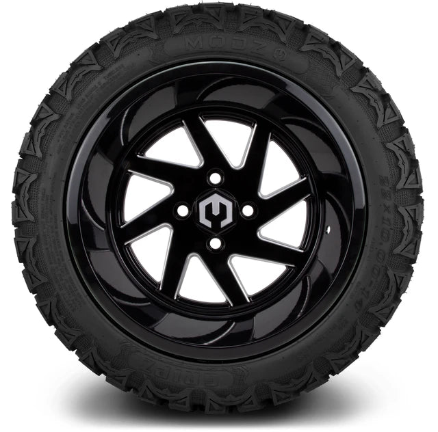 MODZ 14" Fury Glossy Black with Ball Mill Wheels & Off-Road Tires Combo