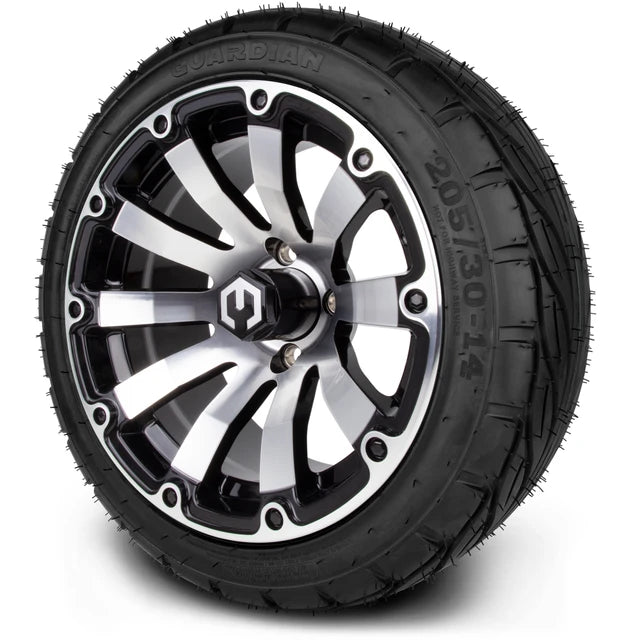MODZ 14" Bomber Machined Black Wheels & Street Tires Combo