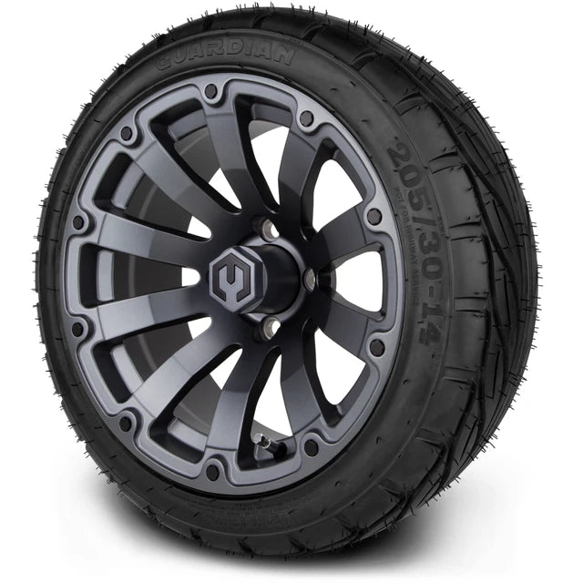 MODZ 14" Bomber Matte Gunmetal Wheels & Street Tires Combo
