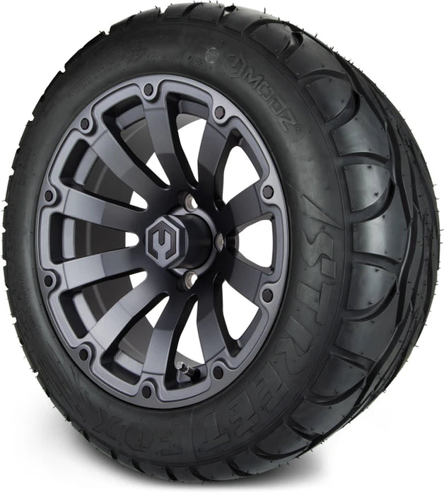 MODZ 14" Bomber Matte Gunmetal Wheels & Street Tires Combo