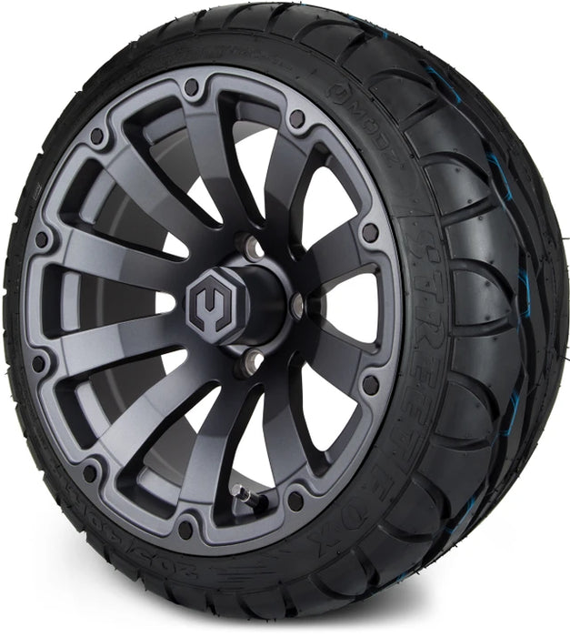 MODZ 14" Bomber Matte Gunmetal Wheels & Street Tires Combo