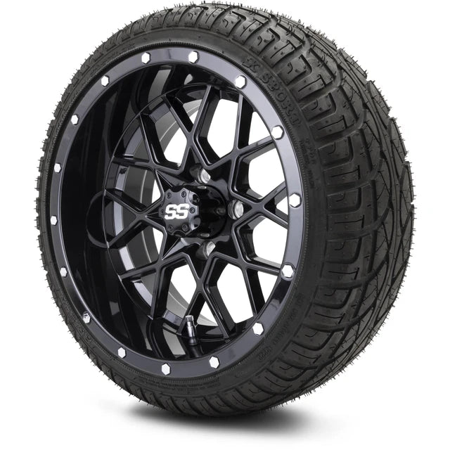 MODZ 14" Vortex Glossy Black Wheels & Street Tires Combo