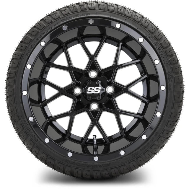 MODZ 14" Vortex Glossy Black Wheels & Street Tires Combo