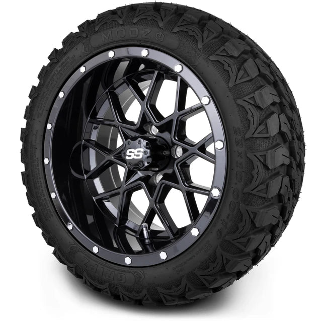 MODZ 14" Vortex Glossy Black Wheels & Off-Road Tires Combo