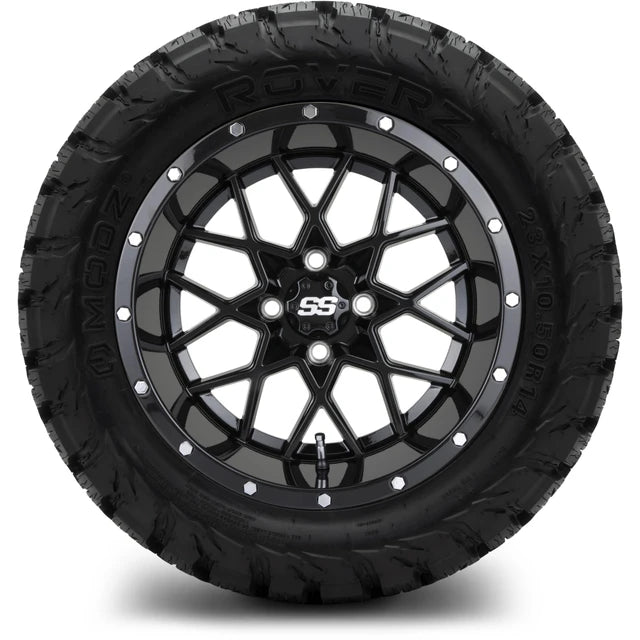 MODZ 14" Vortex Glossy Black Wheels & Off-Road Tires Combo