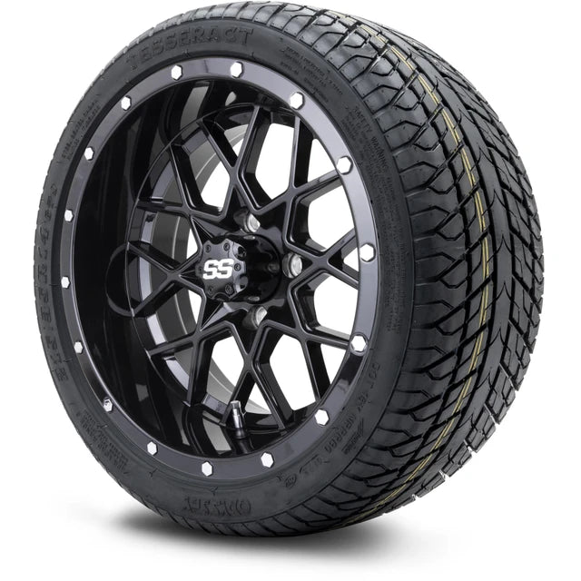 MODZ 14" Vortex Glossy Black Wheels & Street Tires Combo