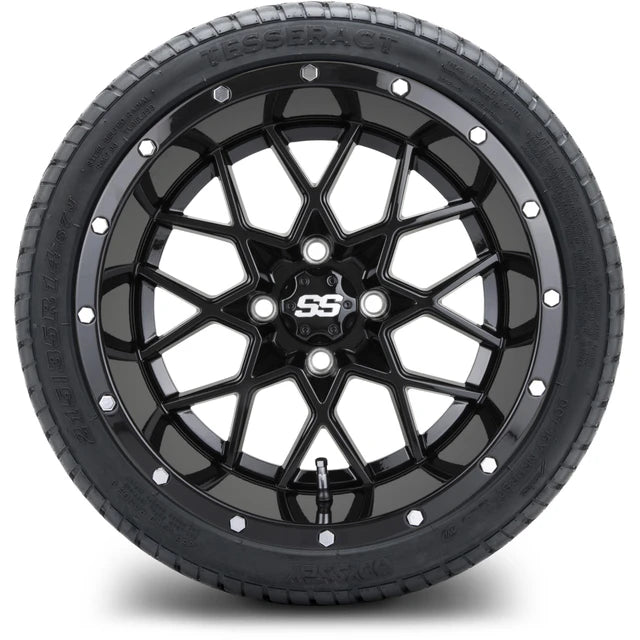 MODZ 14" Vortex Glossy Black Wheels & Street Tires Combo