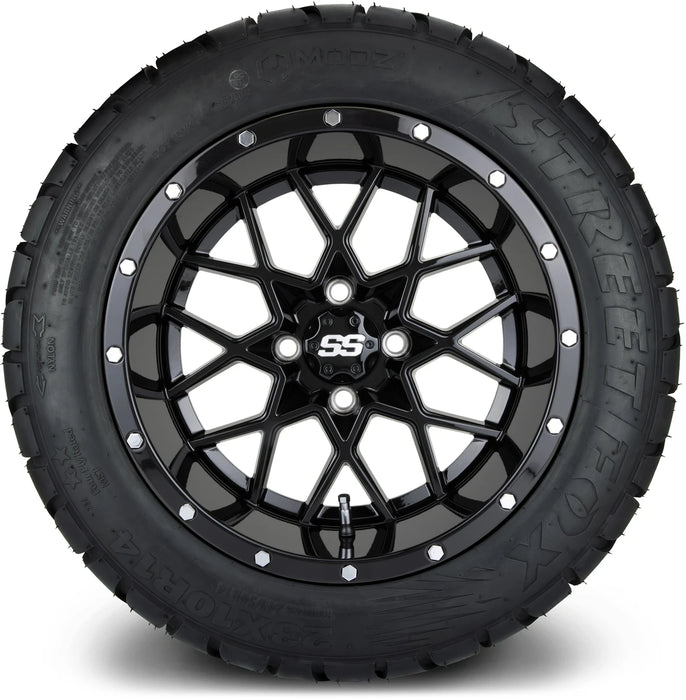 MODZ 14" Vortex Glossy Black Wheels & Street Tires Combo