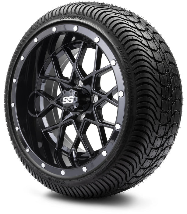 MODZ 14" Vortex Glossy Black Wheels & Street Tires Combo