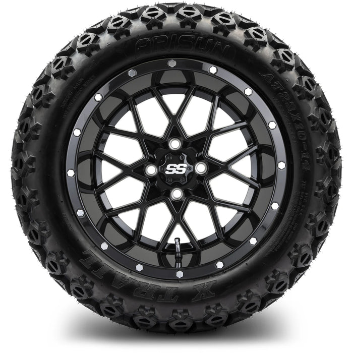 MODZ 14" Vortex Glossy Black Wheels & Off-Road Tires Combo