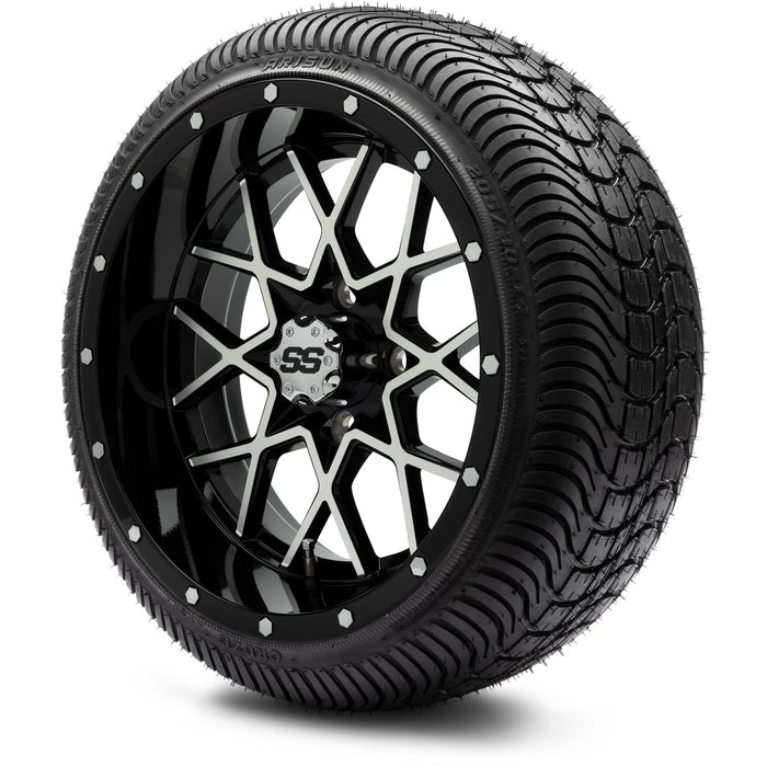 MODZ 14" Vortex Machined Black Wheels & Street Tires Combo