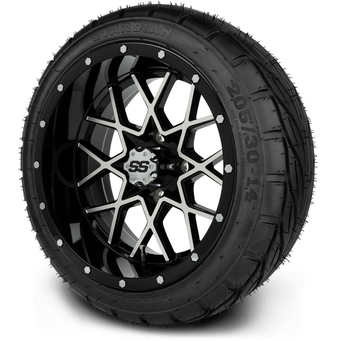 MODZ 14" Vortex Machined Black Wheels & Street Tires Combo