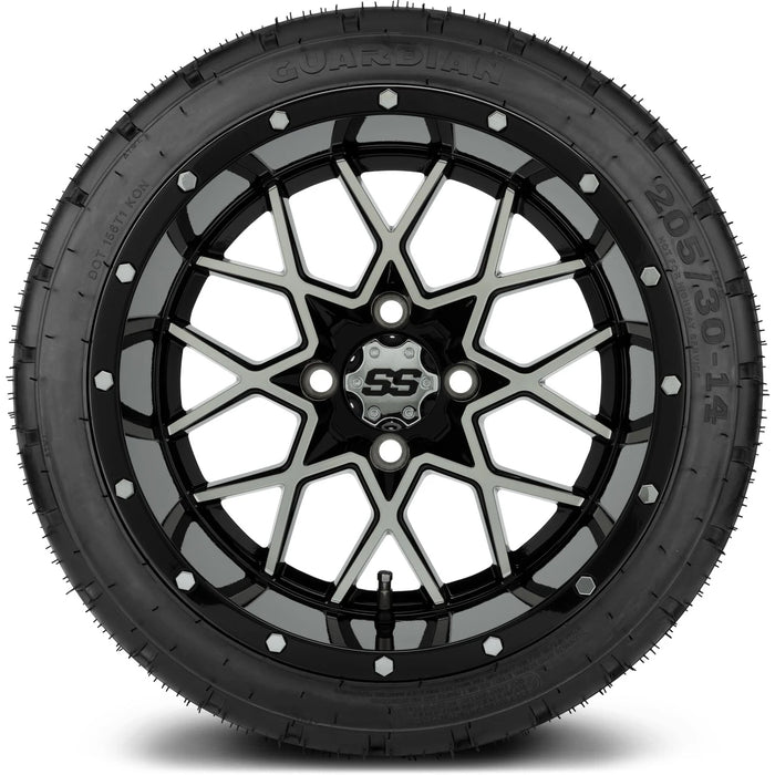 MODZ 14" Vortex Machined Black Wheels & Street Tires Combo