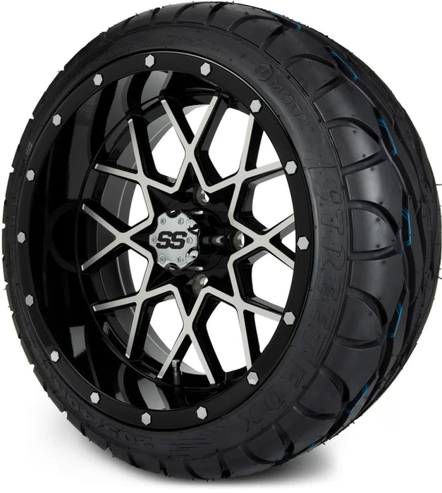 MODZ 14" Vortex Machined Black Wheels & Street Tires Combo