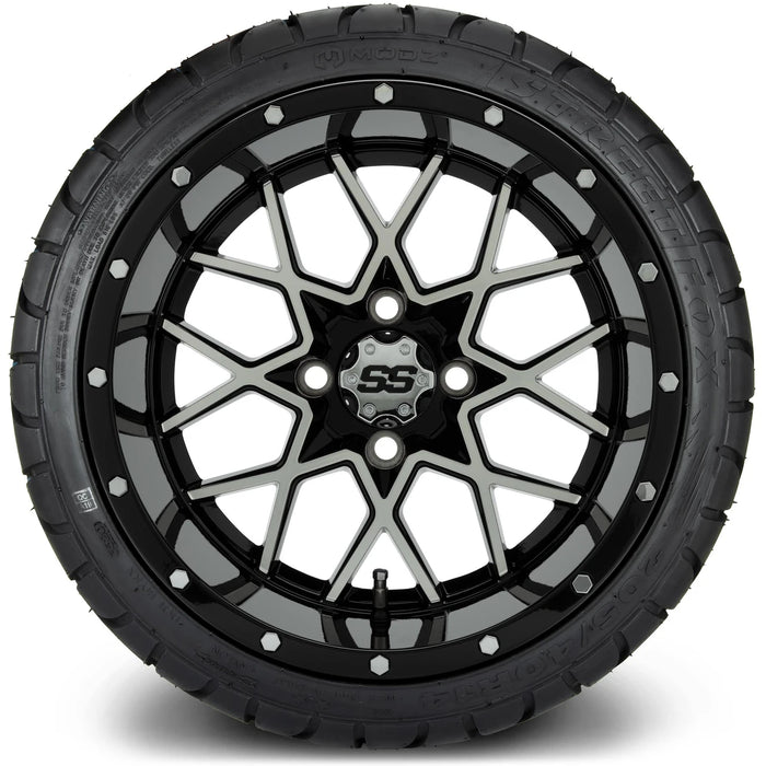 MODZ 14" Vortex Machined Black Wheels & Street Tires Combo