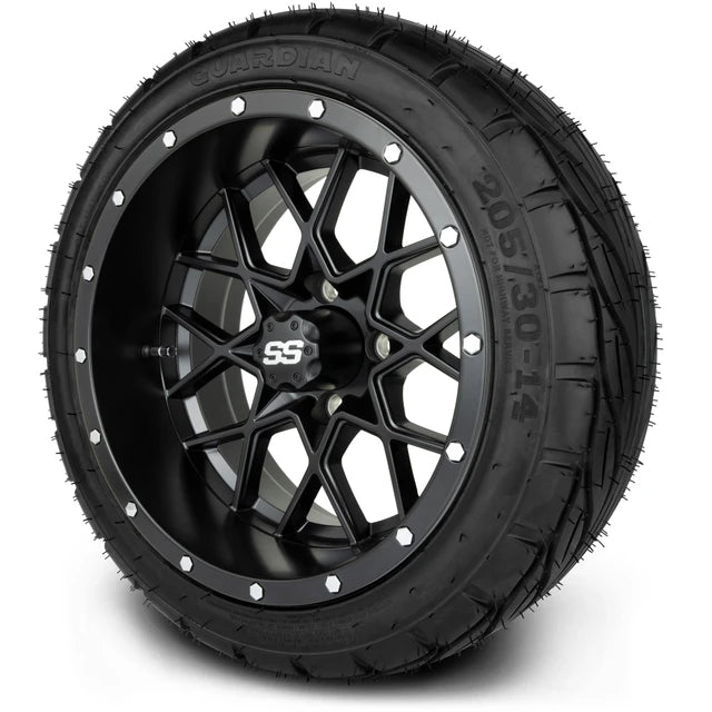 MODZ 14" Vortex Matte Black Wheels & Street Tires Combo