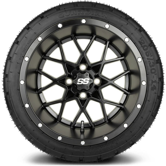 MODZ 14" Vortex Matte Black Wheels & Street Tires Combo