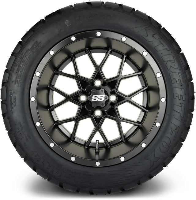 MODZ 14" Vortex Matte Black Wheels & Street Tires Combo