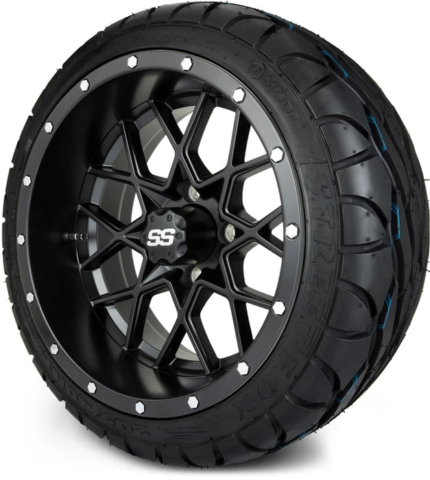 MODZ 14" Vortex Matte Black Wheels & Street Tires Combo