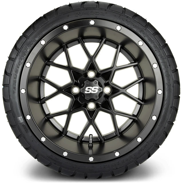MODZ 14" Vortex Matte Black Wheels & Street Tires Combo