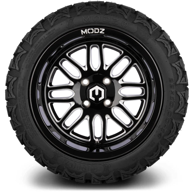 MODZ 14" Mayhem Glossy Black with Ball Mill Wheels & Off-Road Tires Combo