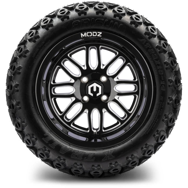 MODZ 14" Mayhem Glossy Black with Ball Mill Wheels & Off-Road Tires Combo