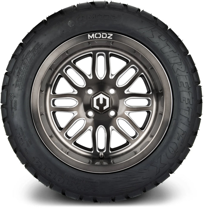 MODZ 14" Mayhem Brushed Gunmetal with Ball Mill Wheels & Street Tires Combo