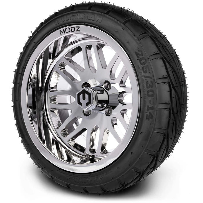 MODZ 14" Mayhem Chrome Wheels & Street Tires Combo