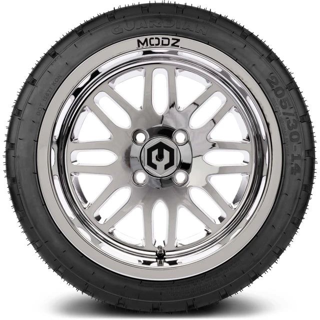 MODZ 14" Mayhem Chrome Wheels & Street Tires Combo