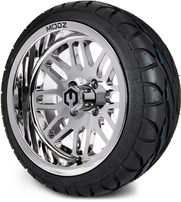 MODZ 14" Mayhem Chrome Wheels & Street Tires Combo