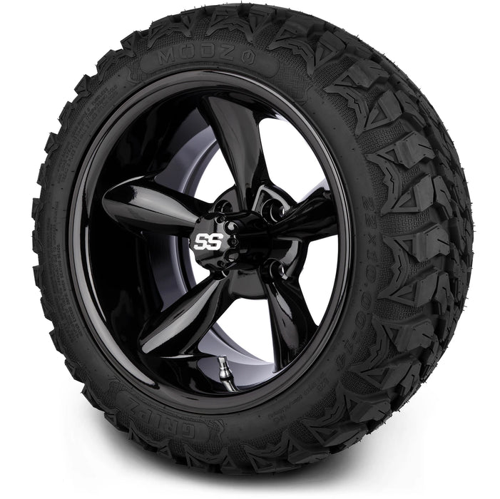 MODZ 14" Godfather Glossy Black Wheels & Off-Road Tires Combo