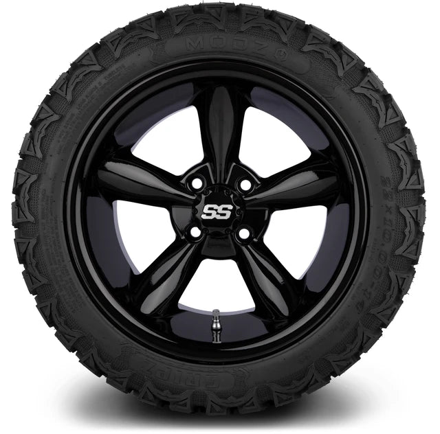 MODZ 14" Godfather Glossy Black Wheels & Off-Road Tires Combo