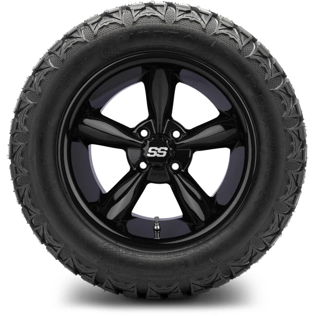 MODZ 14" Godfather Glossy Black Wheels & Off-Road Tires Combo