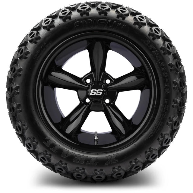 MODZ 14" Godfather Glossy Black Wheels & Off-Road Tires Combo