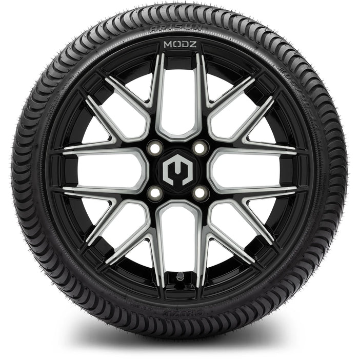 MODZ 14" Matrix Glossy Black Ball Mill Wheels & Street Tires Combo