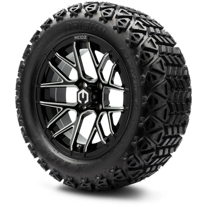 MODZ 14" Matrix Glossy Black Ball Mill Wheels & Off-Road Tires Combo