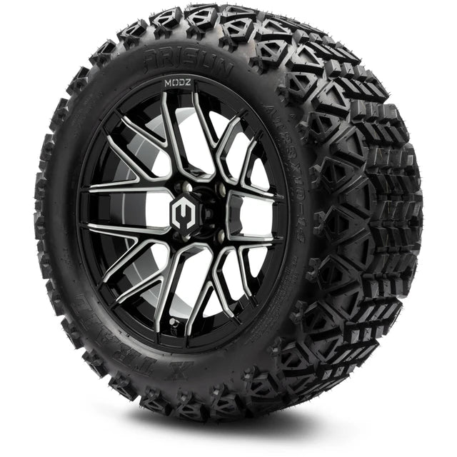 MODZ 14" Matrix Glossy Black Ball Mill Wheels & Off-Road Tires Combo