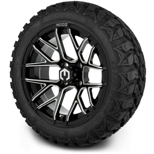 MODZ 14" Matrix Glossy Black Ball Mill Wheels & Off-Road Tires Combo