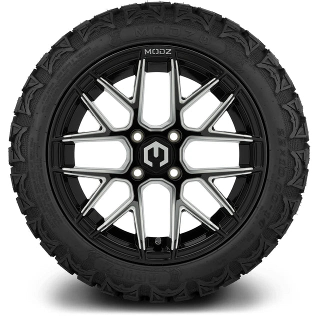 MODZ 14" Matrix Glossy Black Ball Mill Wheels & Off-Road Tires Combo