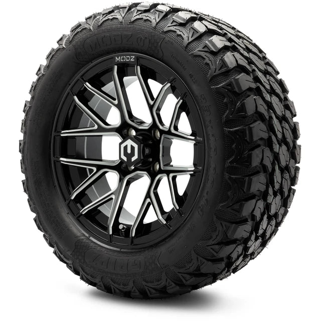 MODZ 14" Matrix Glossy Black Ball Mill Wheels & Off-Road Tires Combo