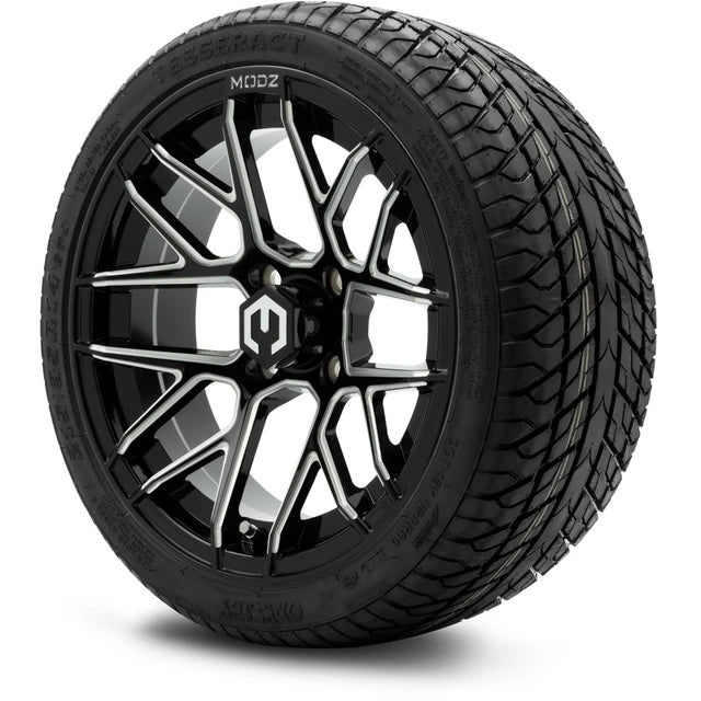 MODZ 14" Matrix Glossy Black Ball Mill Wheels & Street Tires Combo