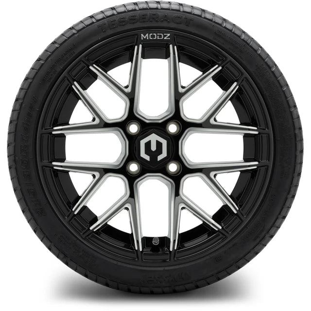 MODZ 14" Matrix Glossy Black Ball Mill Wheels & Street Tires Combo