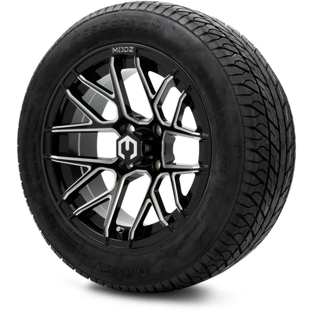 MODZ 14" Matrix Glossy Black Ball Mill Wheels & Street Tires Combo
