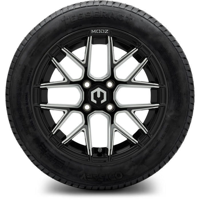 MODZ 14" Matrix Glossy Black Ball Mill Wheels & Street Tires Combo