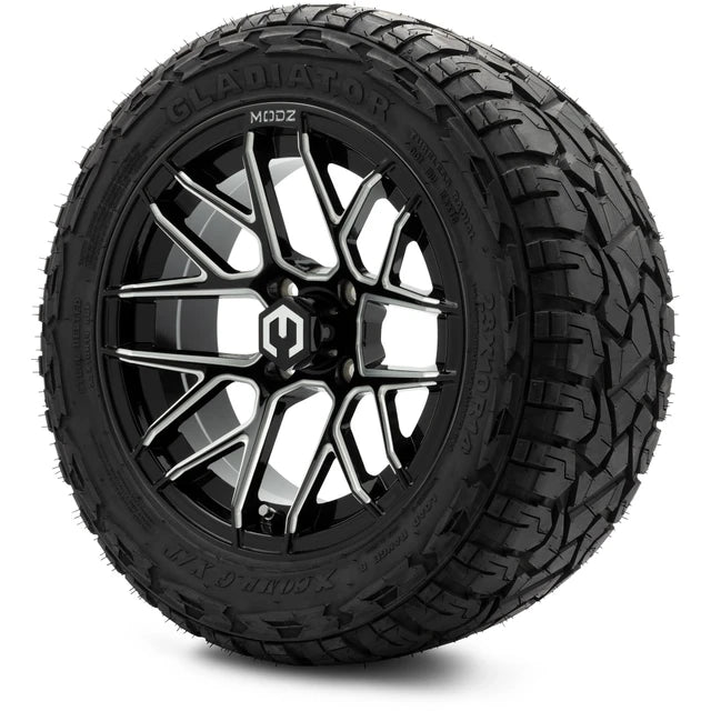 MODZ 14" Matrix Glossy Black Ball Mill Wheels & Off-Road Tires Combo